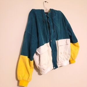 ZAFUL Corduroy Retro 90s Womens Jacket Hooded Zipper Snap Button
